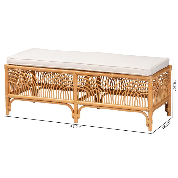 Materra Modern Bohemian Natural Brown Rattan Bench | Handcrafted Design - Ethereal Company