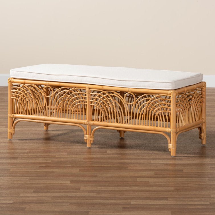 Materra Modern Bohemian Natural Brown Rattan Bench | Handcrafted Design - Ethereal Company