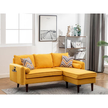 Mia Yellow Sectional Sofa Chaise with USB Charger &amp; Pillows - Ethereal Company