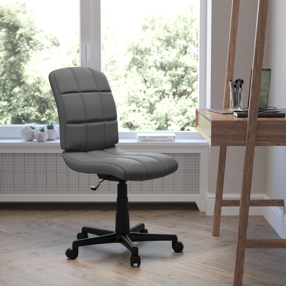 Mid-Back Gray Quilted Vinyl Swivel Task Office Chair - Ethereal Company