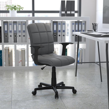 Mid-Back Gray Quilted Vinyl Swivel Task Office Chair with Arms - Ethereal Company