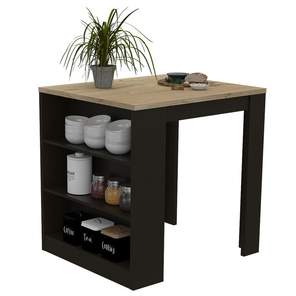 Milos Kitchen Island Table Black Wengue-Light Oak - Ethereal Company