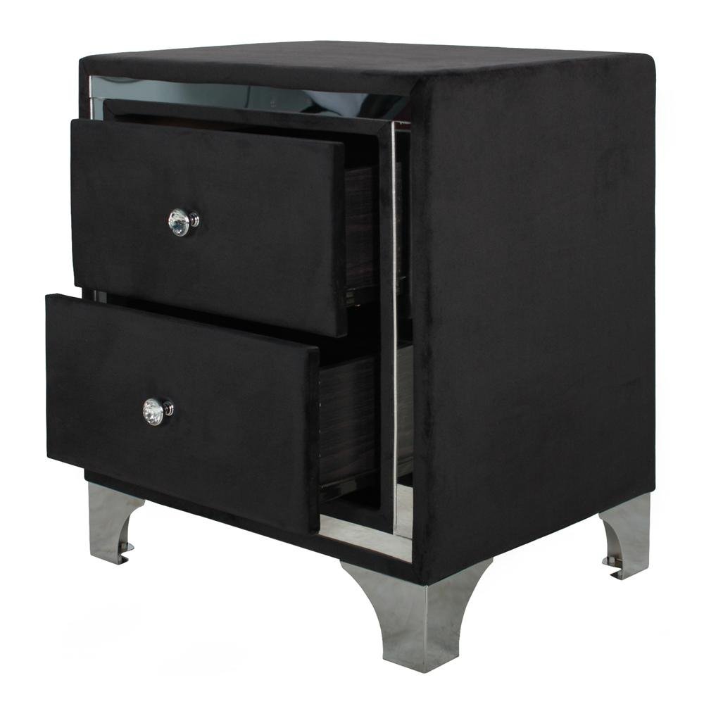 Monica Velvet Upholstered Nightstand in Black - Ethereal Company