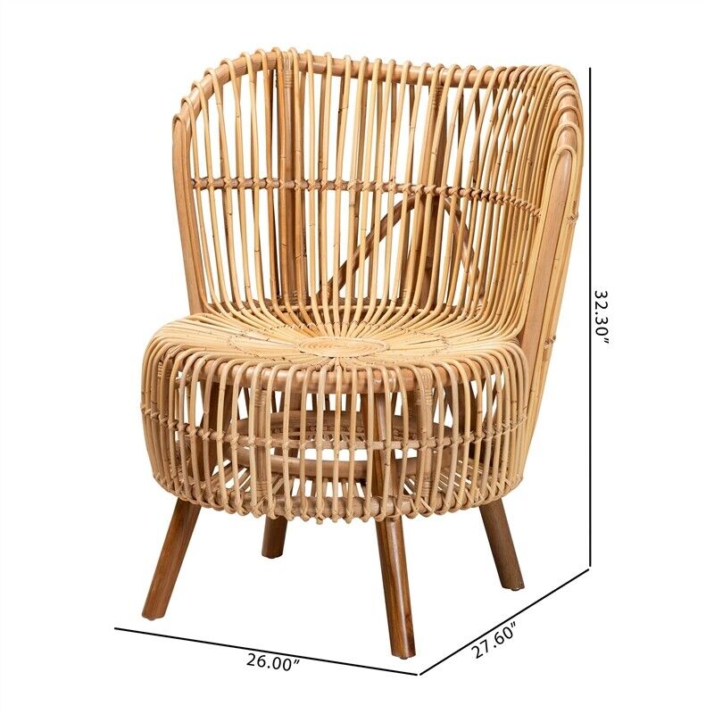 Nagoya Modern Bohemian Natural Rattan Wide Seat Lounge Chair - Ethereal Company