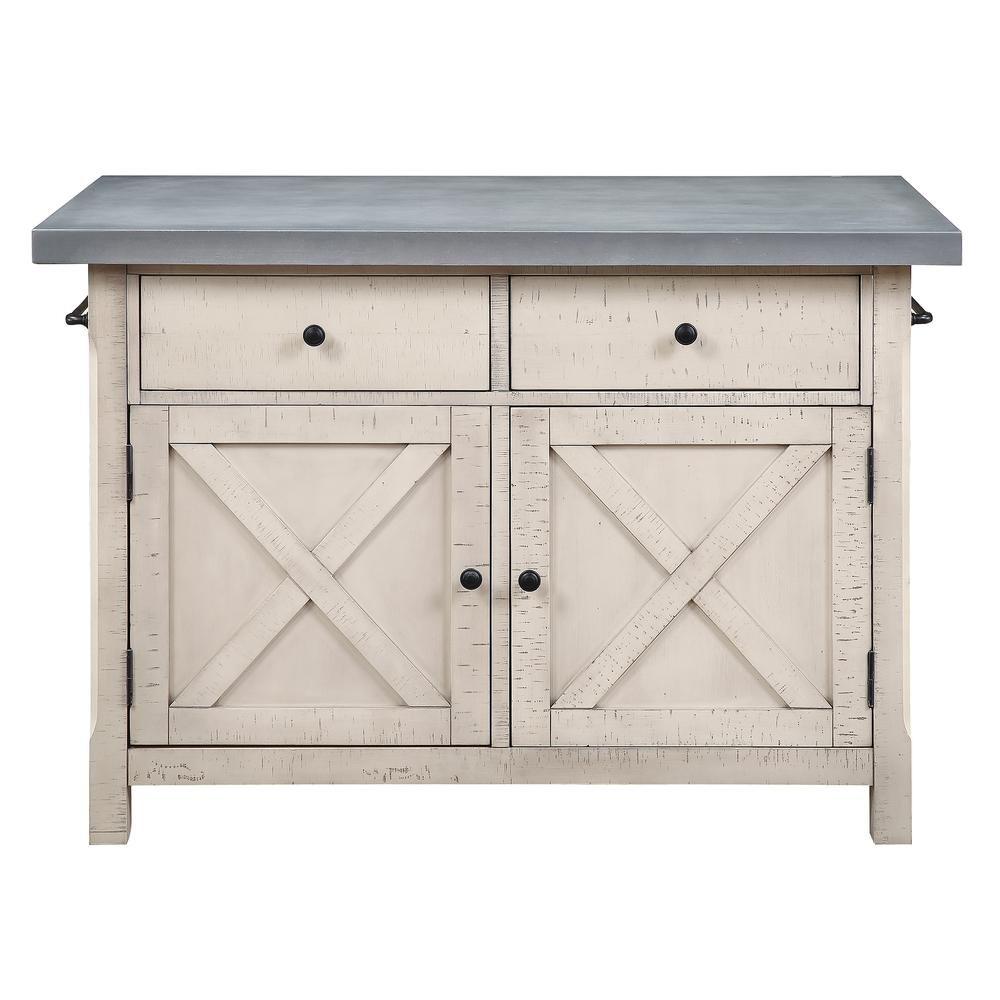 Nashville Kitchen Island with Cement Grey Top and 2 Stools - Ethereal Company