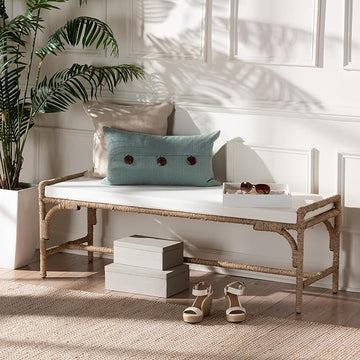 Nasim Modern Bohemian Natural Seagrass and Metal Accent Bench - Ethereal Company