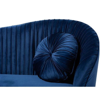 Nevena Glam Royal Blue Velvet Fabric Upholstered Gold-Finished Sofa - Ethereal Company