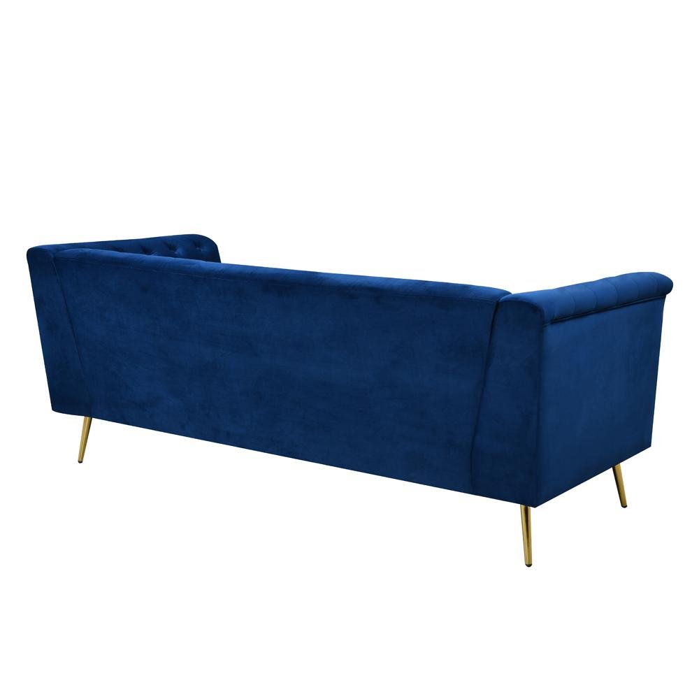 Ninian Blue Velvet with Gold Accent Sofa - Ethereal Company