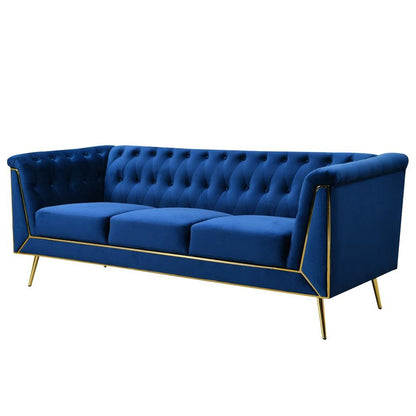 Ninian Blue Velvet with Gold Accent Sofa - Ethereal Company