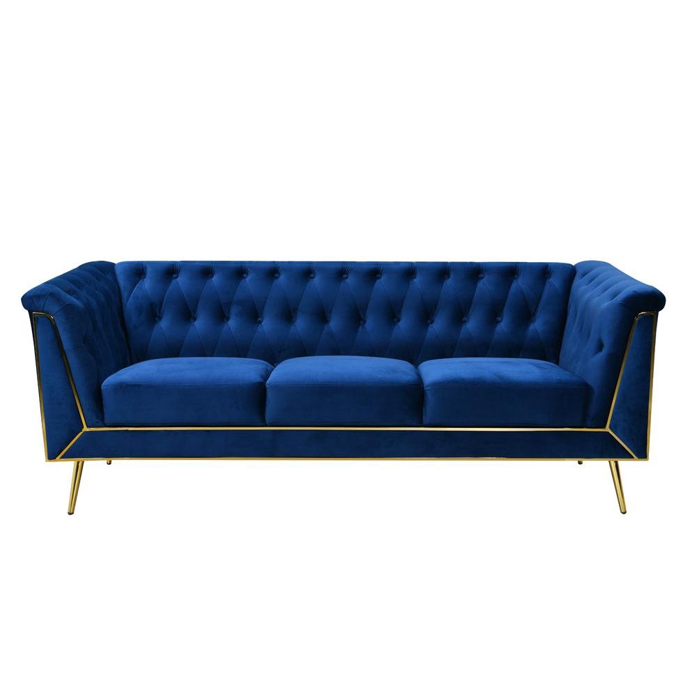 Ninian Blue Velvet with Gold Accent Sofa - Ethereal Company