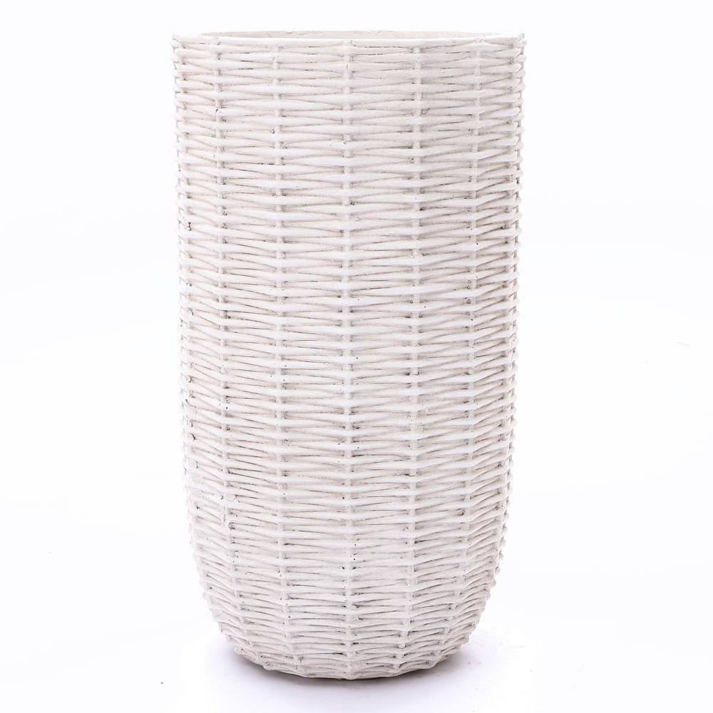 Off White MgO Wicker 21.6-in Tall Round Planter - Ethereal Company