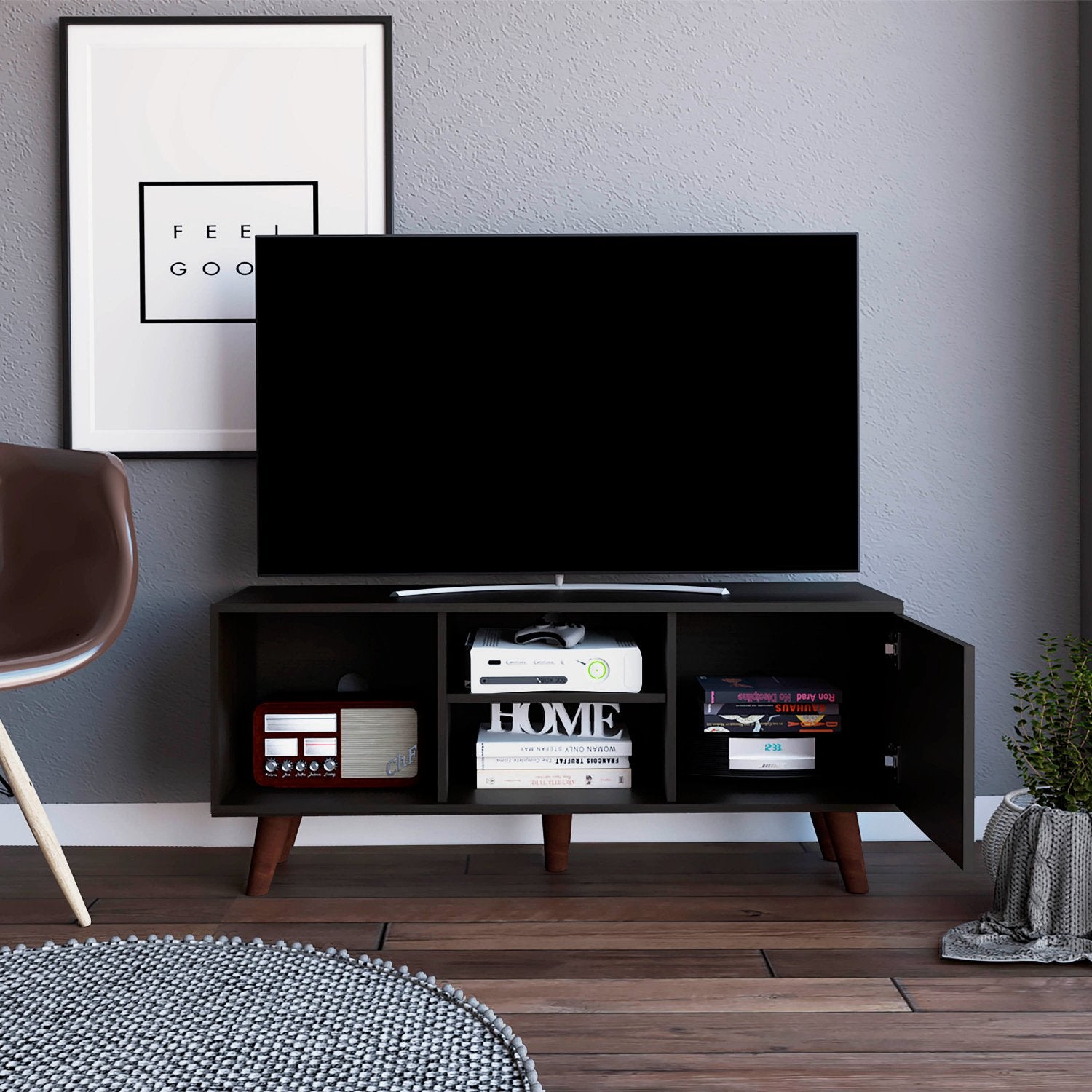 Ontario Tv Stand for TV´s up 52&quot;, Three Shelves, Single Door Cabinet - Ethereal Company