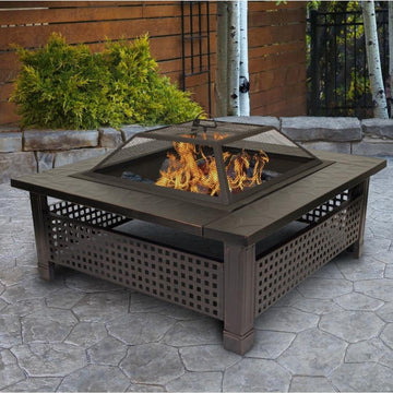Outdoor Leisure Products 30 inch Square Steel Firepit with Checkerboard Mesh Walls and Oil Rubbed Bronze Finish - Ethereal Company
