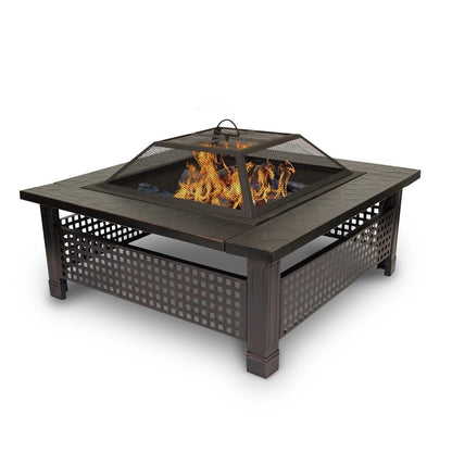 Outdoor Leisure Products 30 inch Square Steel Firepit with Checkerboard Mesh Walls and Oil Rubbed Bronze Finish - Ethereal Company