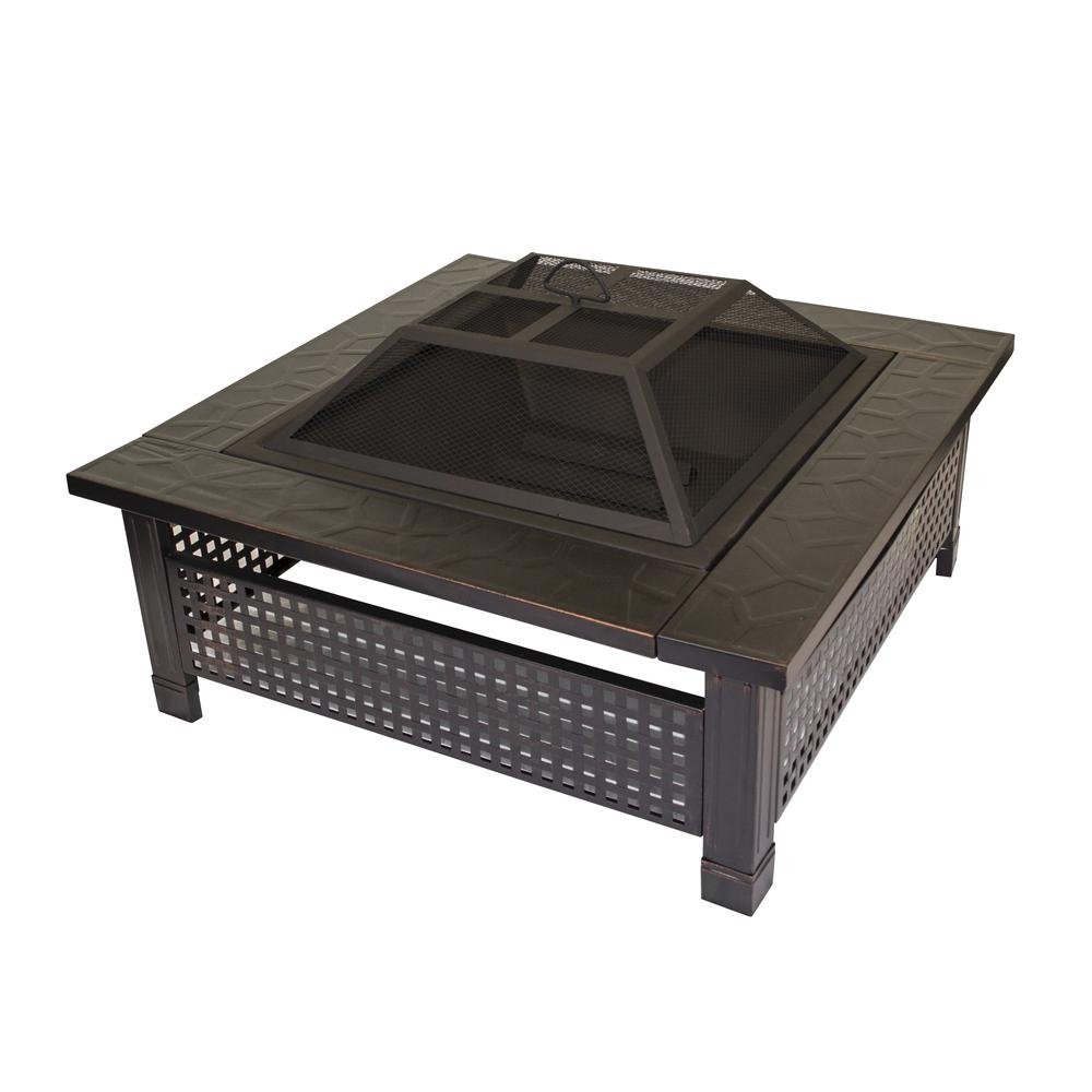 Outdoor Leisure Products 30 inch Square Steel Firepit with Checkerboard Mesh Walls and Oil Rubbed Bronze Finish - Ethereal Company