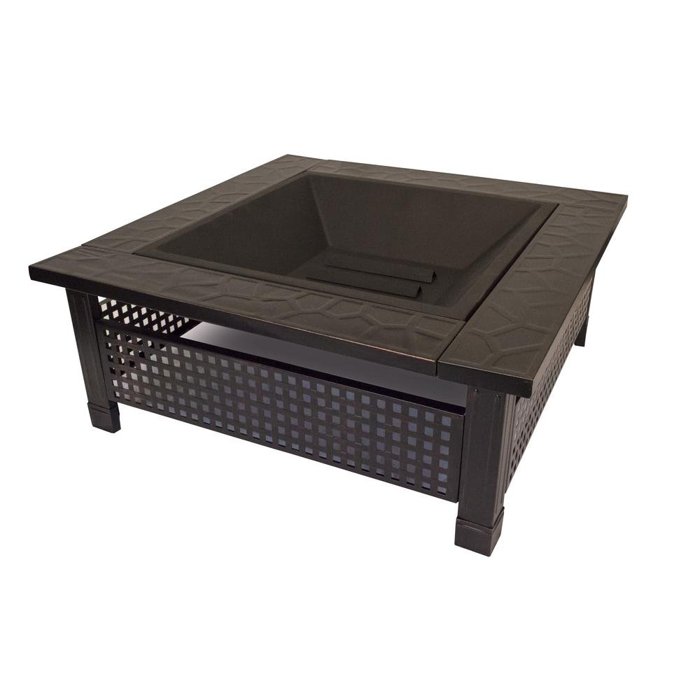 Outdoor Leisure Products 30 inch Square Steel Firepit with Checkerboard Mesh Walls and Oil Rubbed Bronze Finish - Ethereal Company