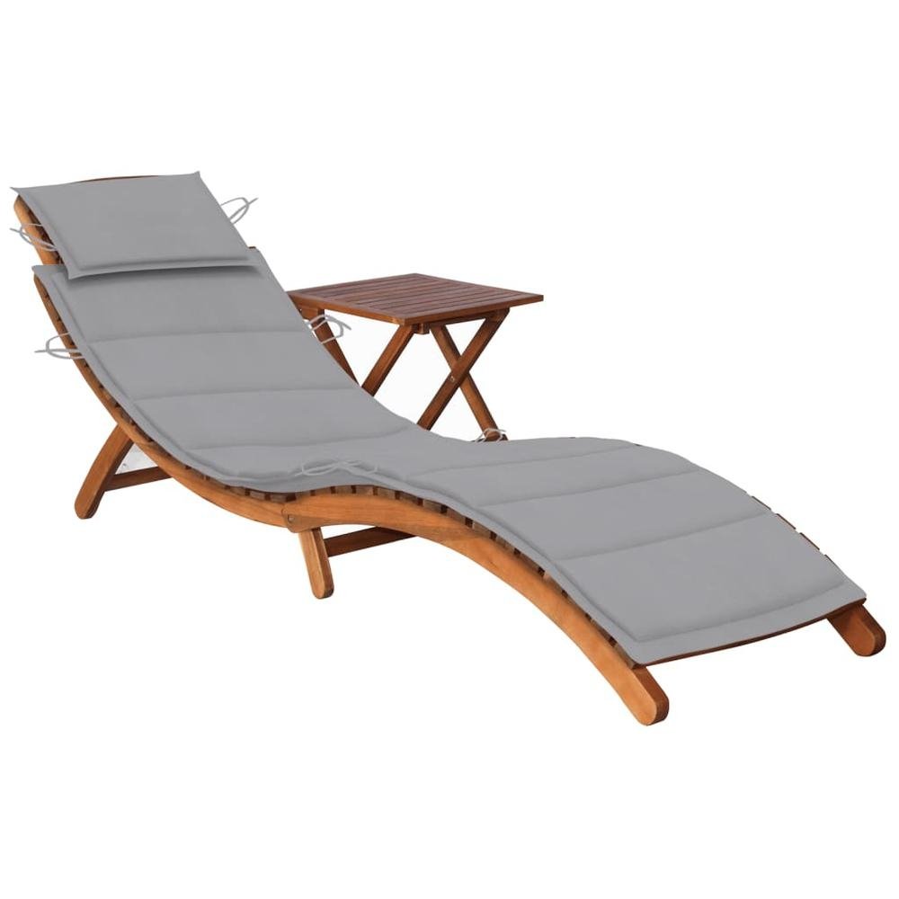 Patio Sun Lounger with Table and Cushion Solid Acacia Wood - Ethereal Company
