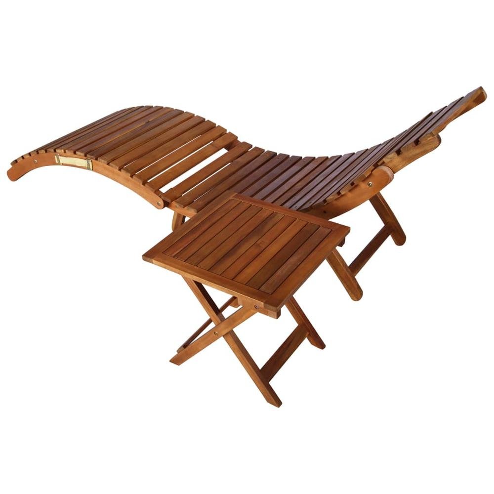 Patio Sun Lounger with Table and Cushion Solid Acacia Wood - Ethereal Company
