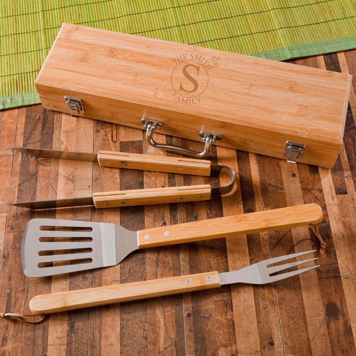 Personalized Grill Set - BBQ Set - Bamboo Case - Ethereal Company