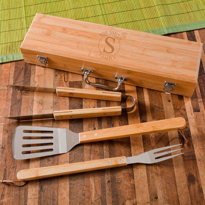 Personalized Grill Set - BBQ Set - Bamboo Case - Ethereal Company