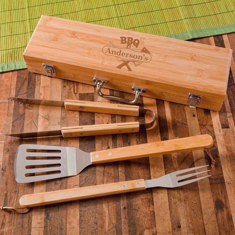 Personalized Grill Set - BBQ Set - Bamboo Case - Ethereal Company