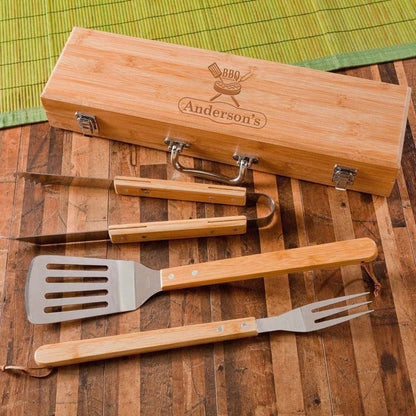 Personalized Grill Set - BBQ Set - Bamboo Case - Ethereal Company