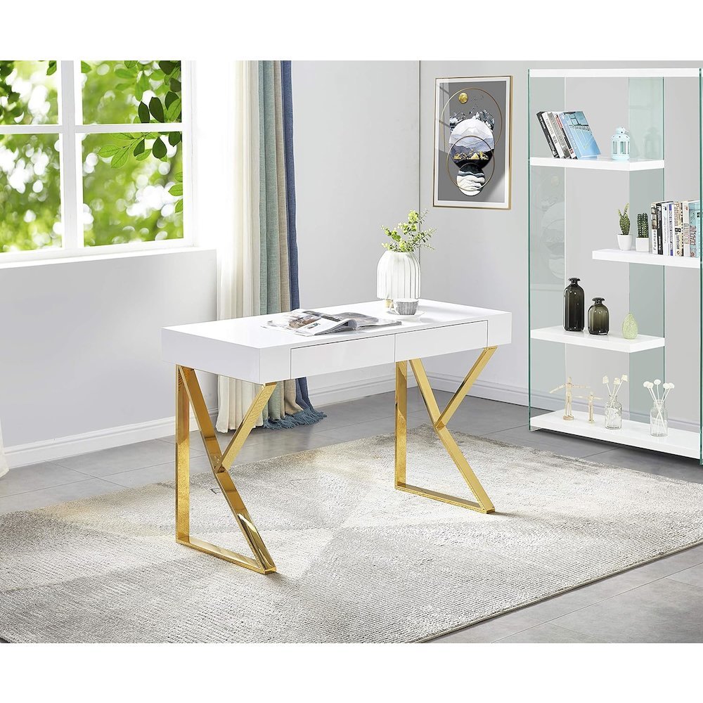 Philon 47&quot; Computer Desk in Gold - Ethereal Company