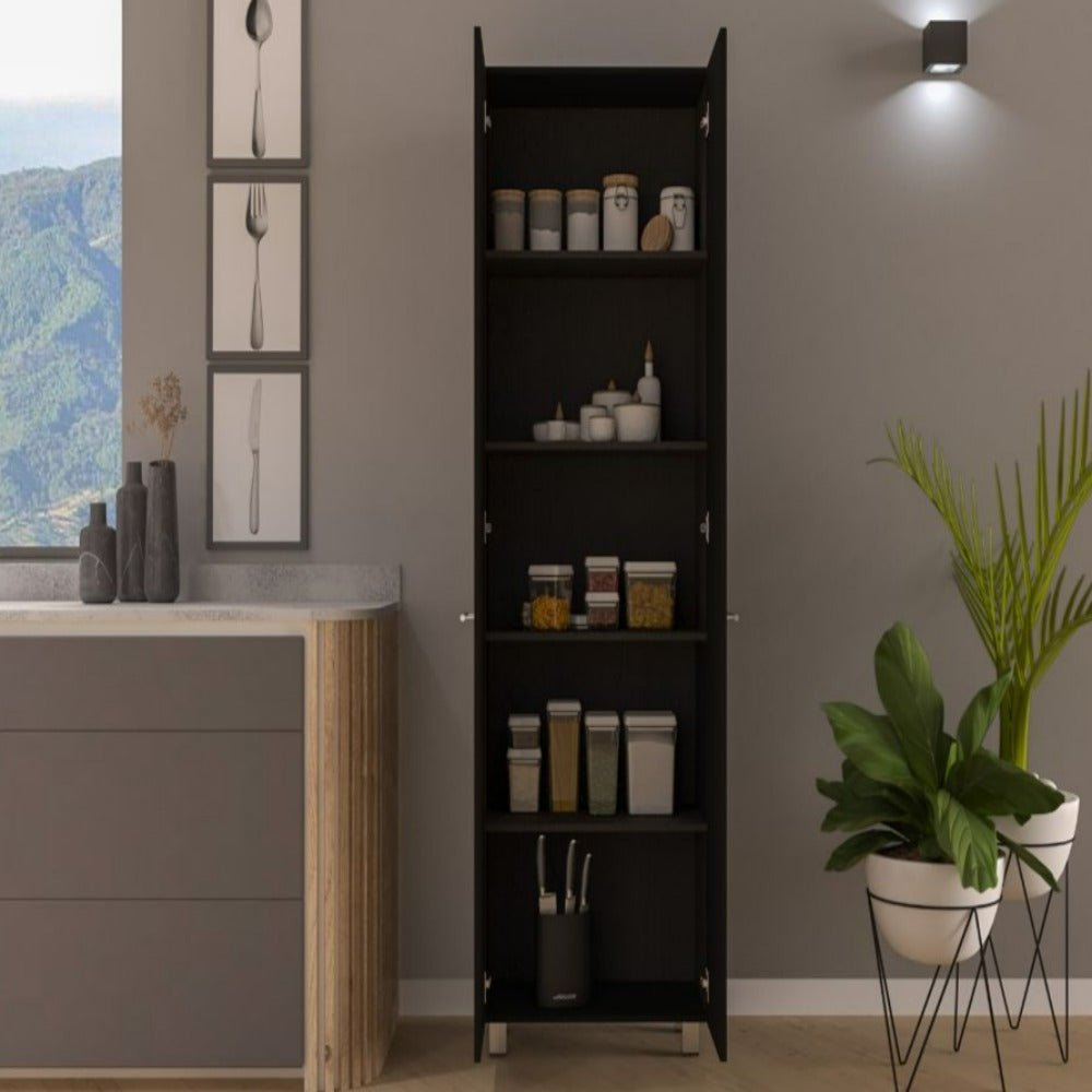 Phoenix Pantry Cabinet, Five Interior Shelves, Black Wengue Finish - Ethereal Company