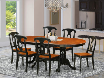 Reginald Double Pedistal Dining Table /6 Wooden Dining Chairs/Black &amp; Cherry - Ethereal Company