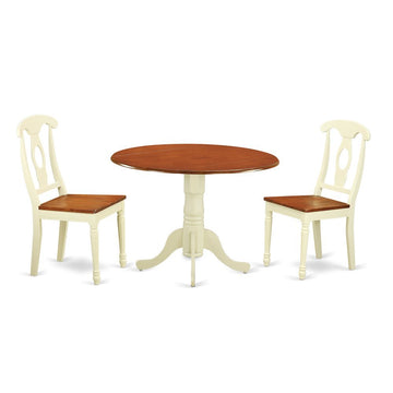 Reginald Round Dining Table / 2 Wooden Dining Chairs / Buttermilk &amp; Cherry - Ethereal Company