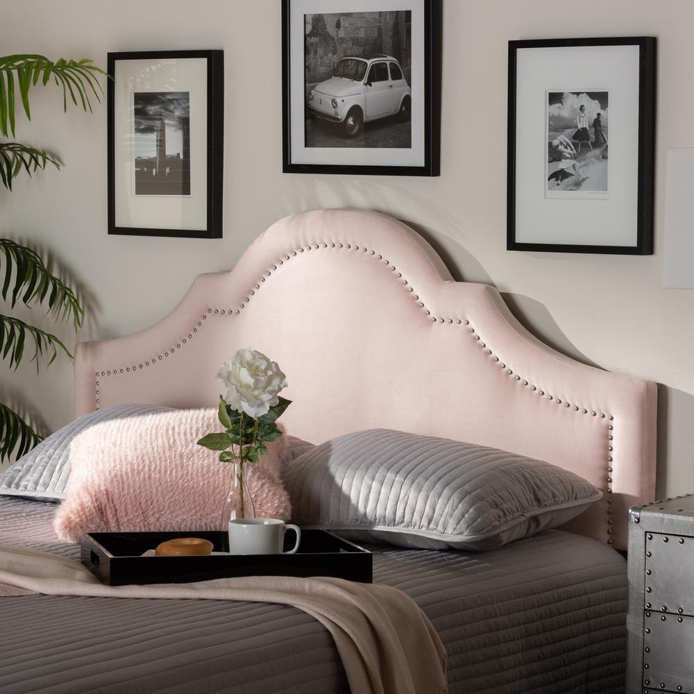 Rita Light Pink Velvet Fabric Upholstered Queen Size Headboard - Ethereal Company