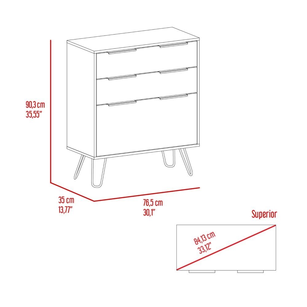 Saffron Dresser, Three Drawers, Superior Top, Hairpin Legs - Ethereal Company