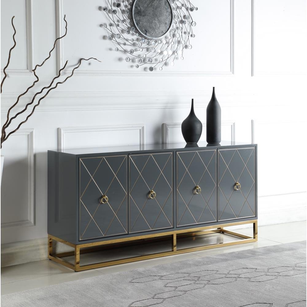 Senior 64&quot; Transitional Wood Sideboard in Gray/Gold Plated - Ethereal Company