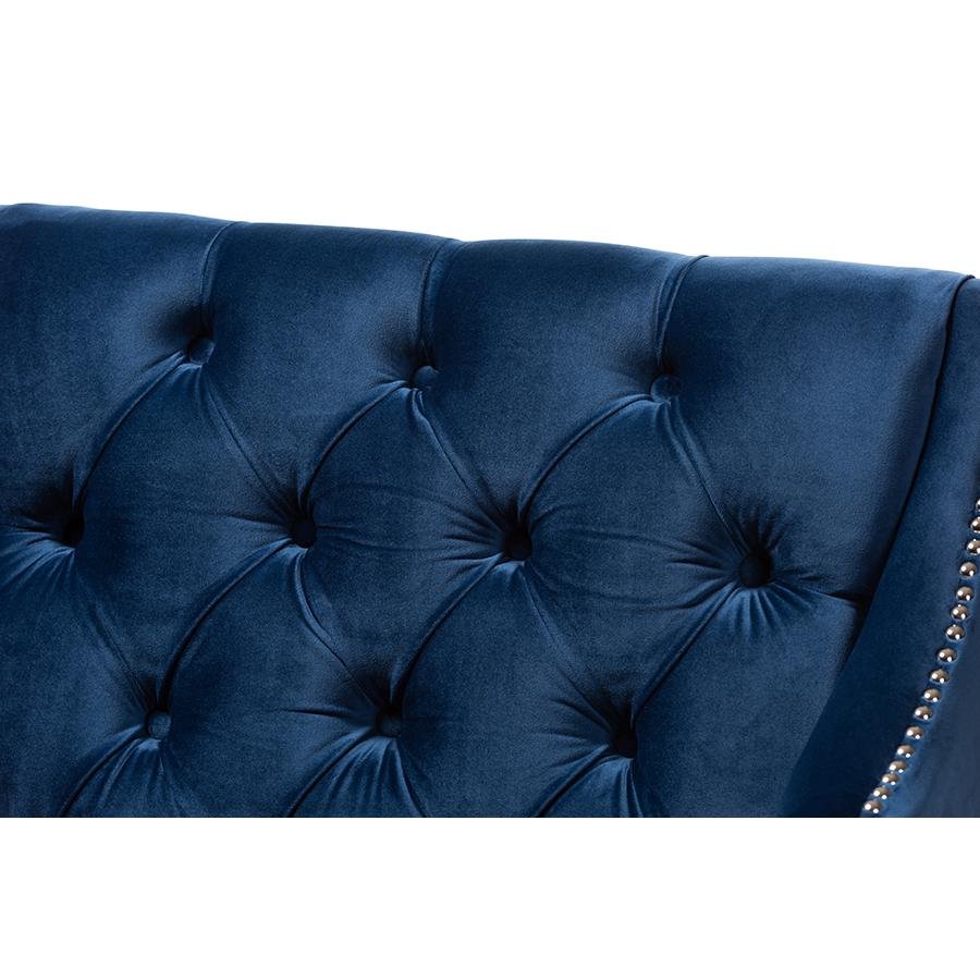 Silvana Navy Velvet Fabric Upholstered Lounge Chair with Acrylic Legs - Ethereal Company