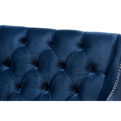 Silvana Navy Velvet Fabric Upholstered Lounge Chair with Acrylic Legs - Ethereal Company