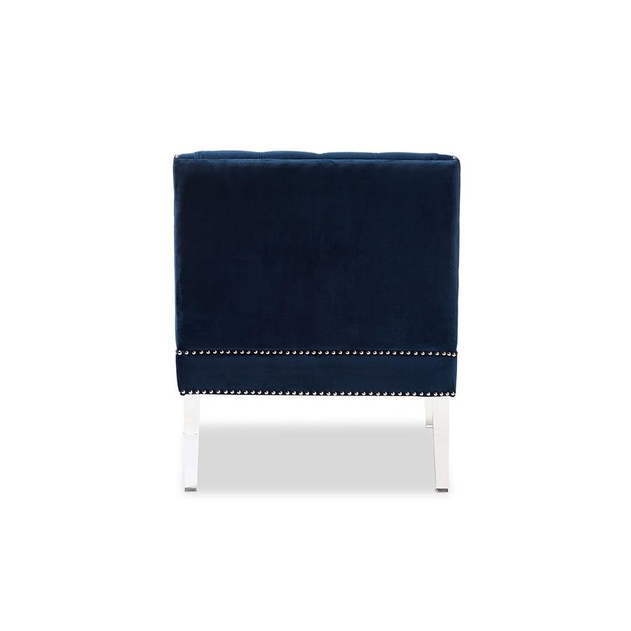 Silvana Navy Velvet Fabric Upholstered Lounge Chair with Acrylic Legs - Ethereal Company