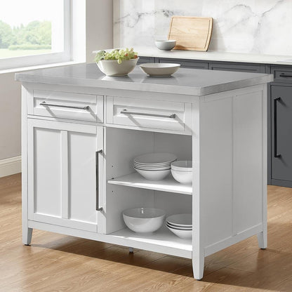 Silvia Stainless Steel Top Kitchen Island White/Stainless Steel - Ethereal Company