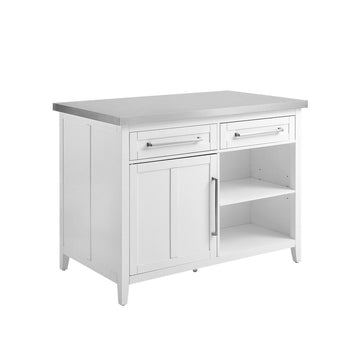 Silvia Stainless Steel Top Kitchen Island White/Stainless Steel - Ethereal Company