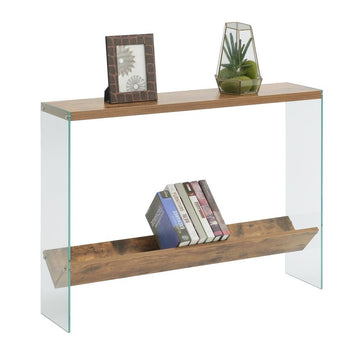SoHo V Console Table w/ Shelf, Barnwood/Glass - Ethereal Company