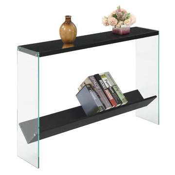 SoHo V Console Table with Shelf, Black/Glass - Ethereal Company