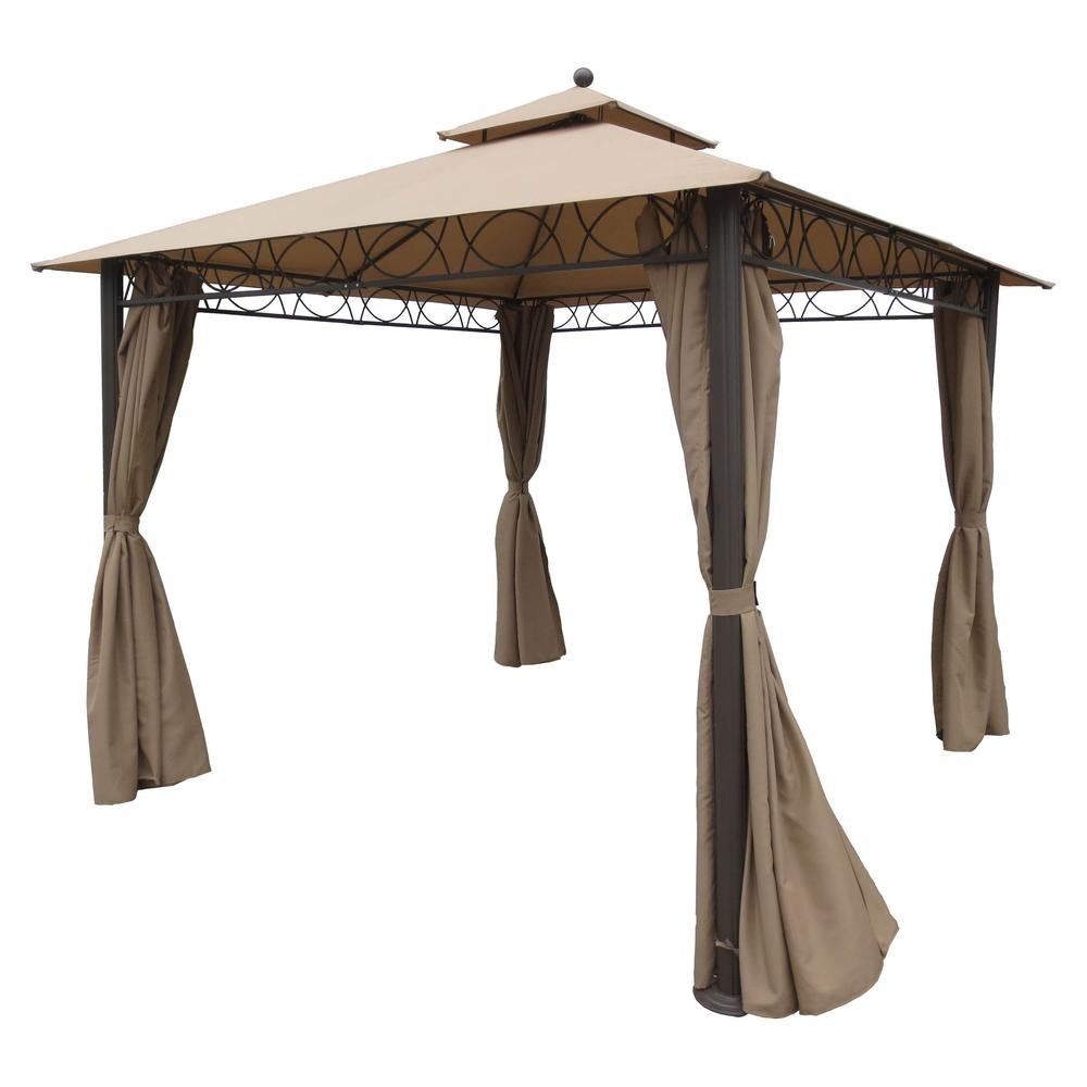 Square 10 Foot Double Vented Gazebo With Drapes - Ethereal Company