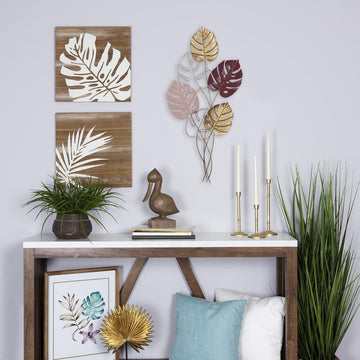 Stratton Home Decor Tropical Tricolor Metal Leaves Botanical Wall Decor - Ethereal Company