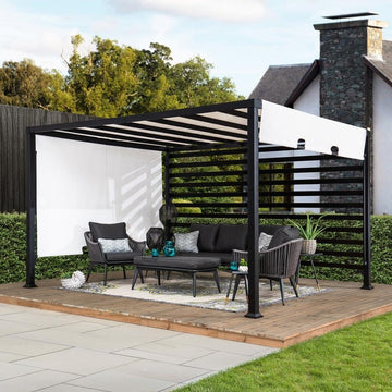 Sunjoy 10 ft. x 12 ft. Modern Steel Pergola with White Adjustable Shade - Ethereal Company