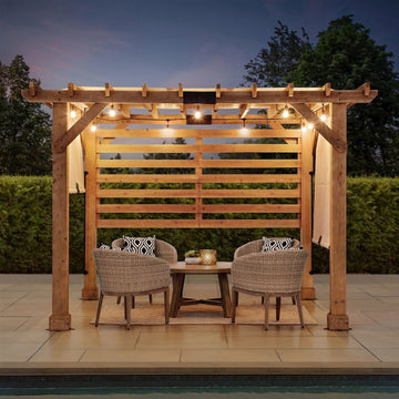 Sunjoy 10 x 11 ft Cedar Wood Frame Pergola with Adjustable Canopy&amp;Privacy Screen - Ethereal Company