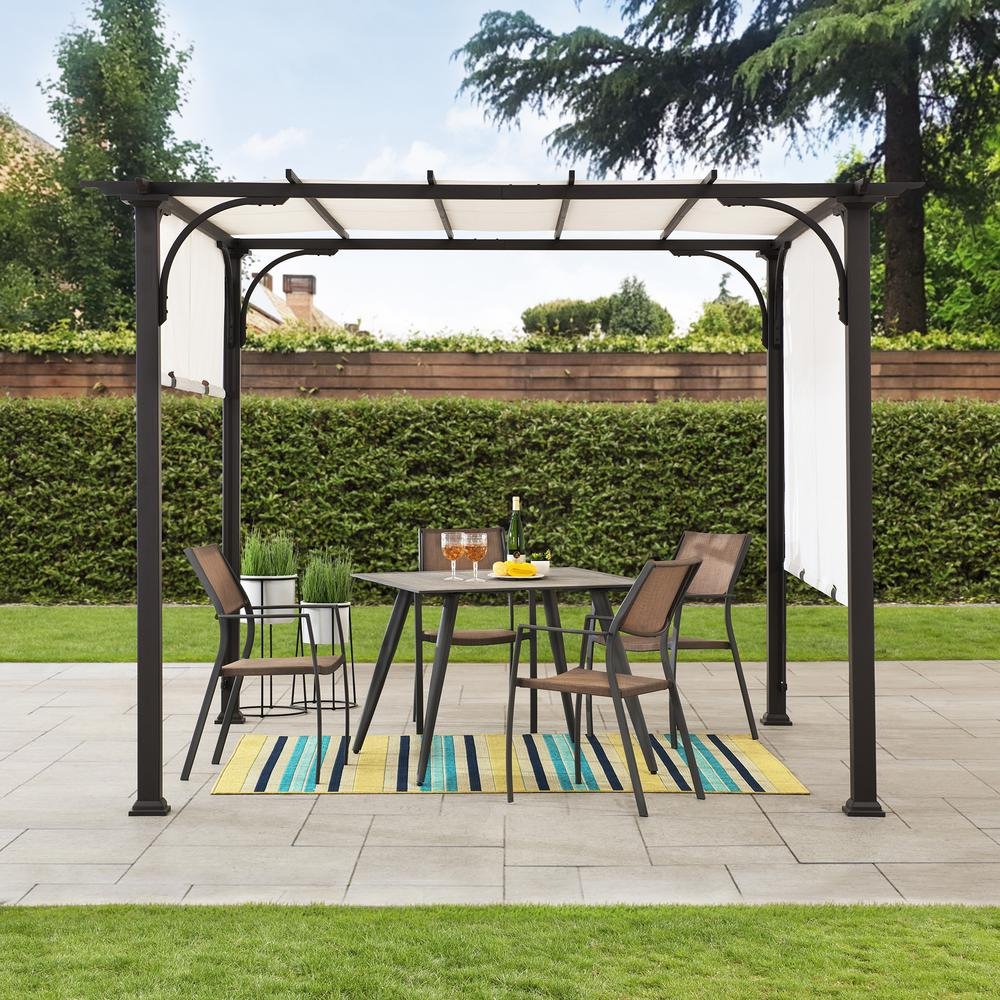 Sunjoy 10 x10ft Patio Steel Classic Frame Pergola with Retractable Canopy Shade - Ethereal Company