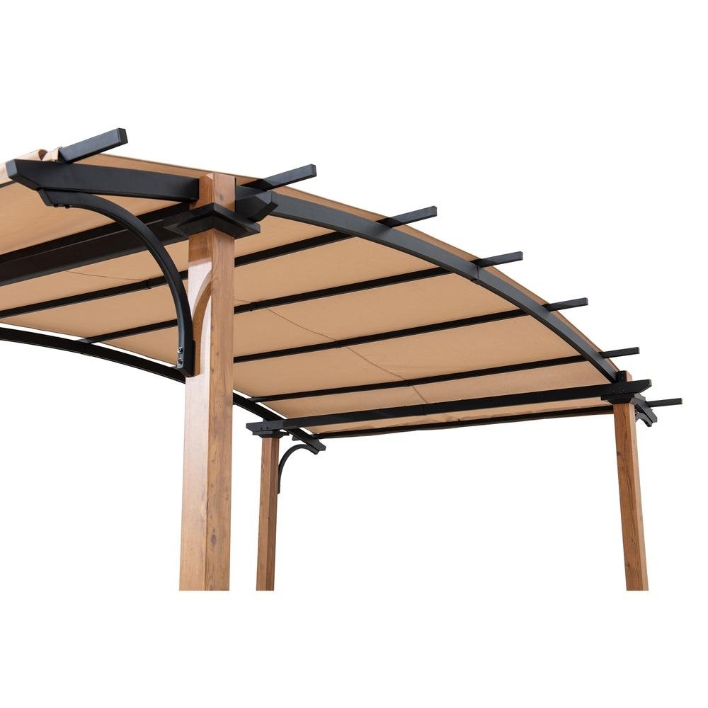 Sunjoy 8.5 ft. x 13 ft. Steel Arched Pergola with Natural Wood Looking Finish and Tan Shade - Ethereal Company