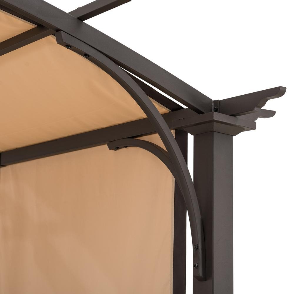 Sunjoy 9.5 ft. x 11 ft. Brown Steel Arched Pergola with 2-Tone Adjustable Shade - Ethereal Company