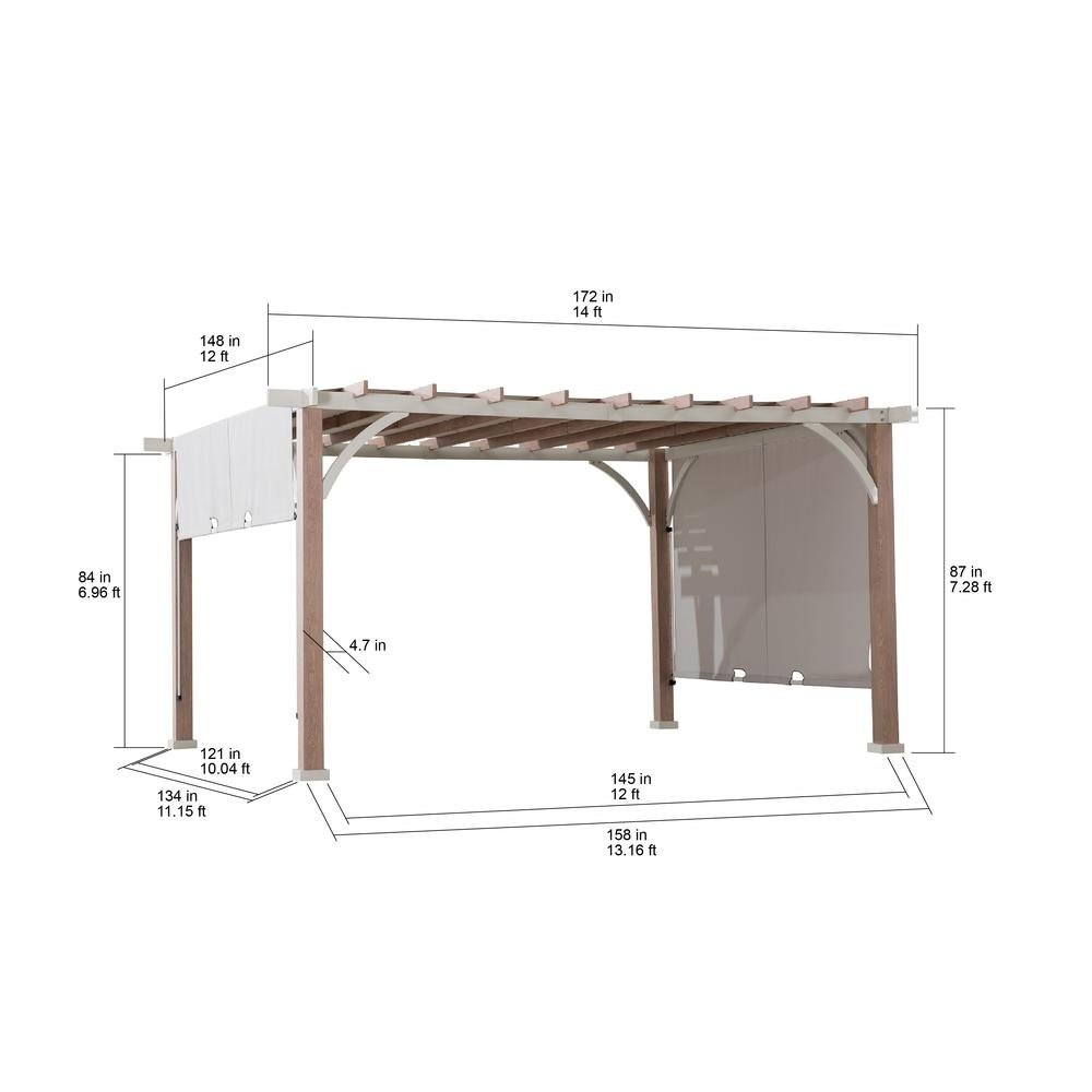 Sunjoy Delrey 12 x 14 ft. Pergola with Adjustable Canopy, Light Gray - Ethereal Company