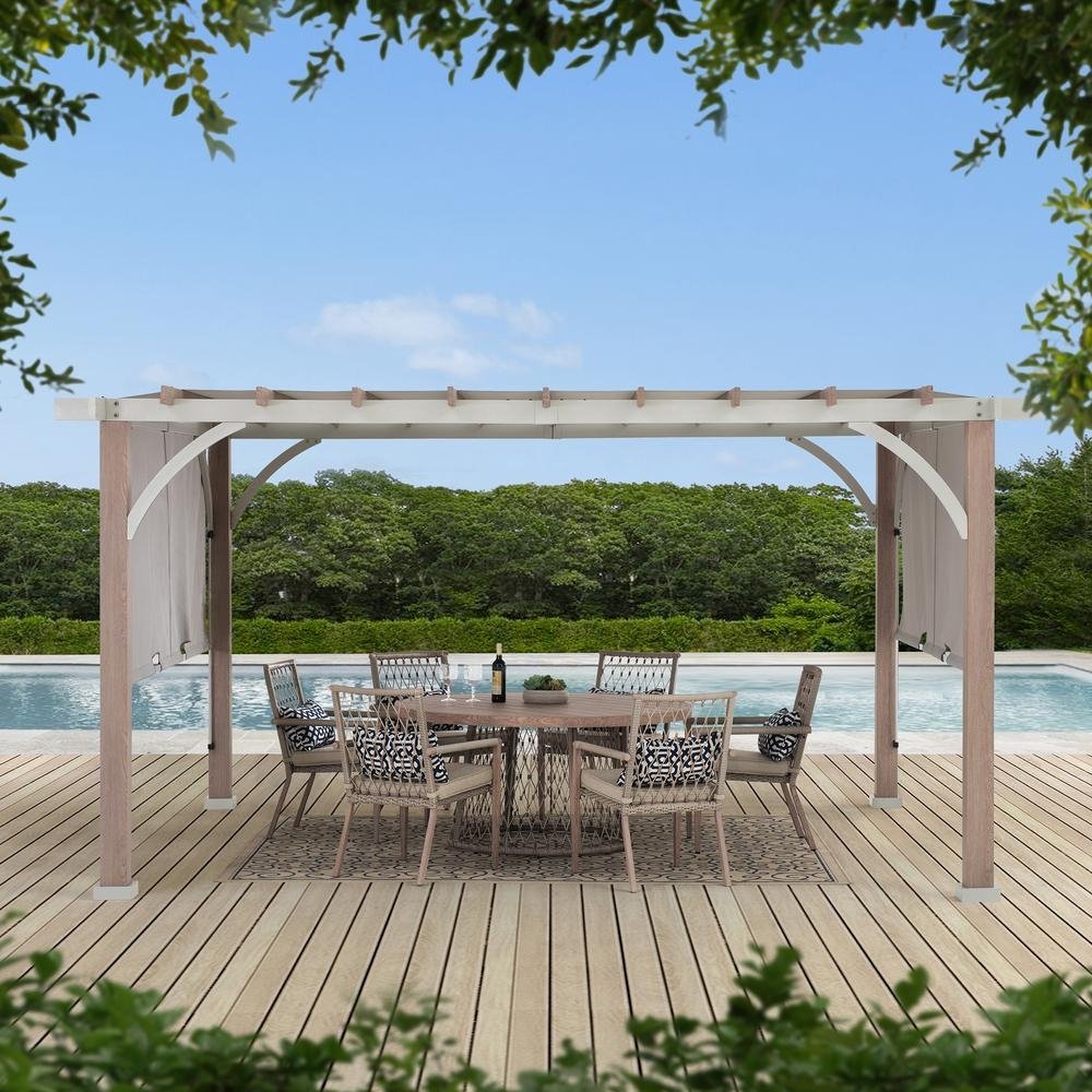 Sunjoy Delrey 12 x 14 ft. Pergola with Adjustable Canopy, Light Gray - Ethereal Company