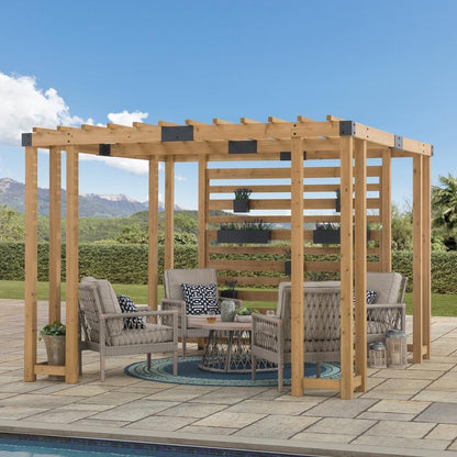 Sunjoy SummerCove 10.5 ft. x 10 ft. Sophia Cedar Wood Pergola with Adjustable Hanging Planters - Ethereal Company